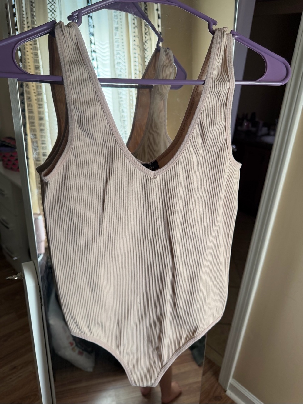 Justify Ribbed Tank Bodysuit - Beige